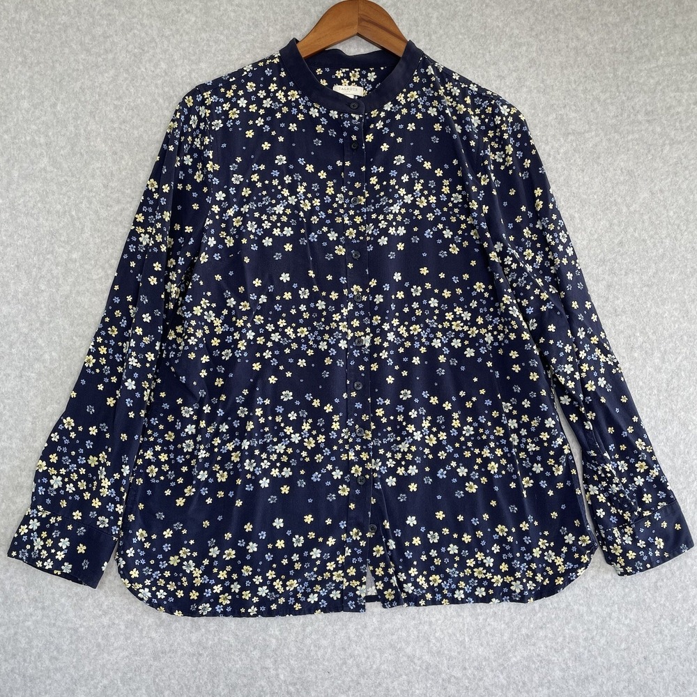 Talbots Top Women's Medium Floral Blue Long Sleeve Flowers Button Up